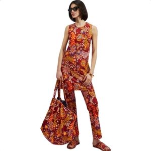 LA DoubleJ Red and Orange Floral Pants